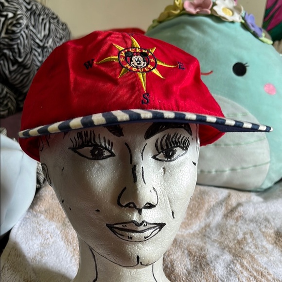 Red and Blue Hat with Brooch and Checkered Brim - Picture 1 of 9